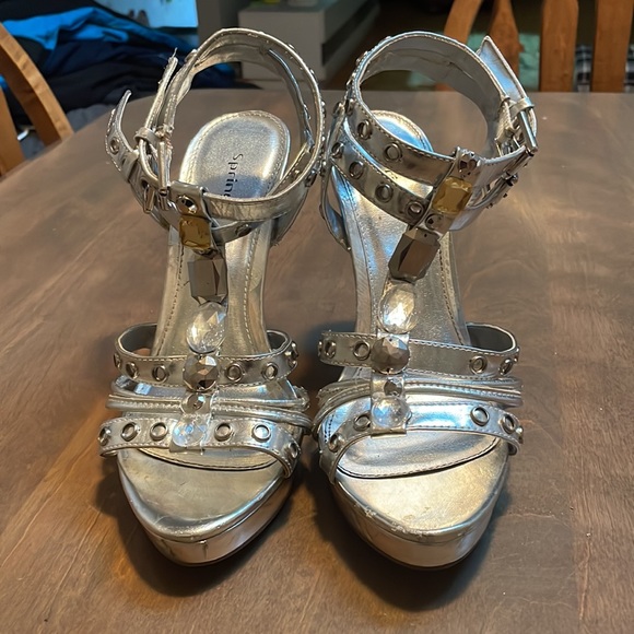 Silver gemstone double strap heels - Picture 3 of 6